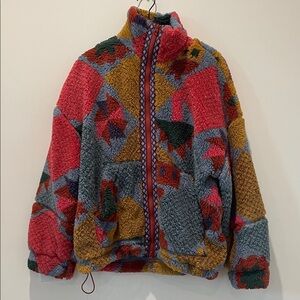 Urban Outfitters BDG Mae Printed Piled Fleece Zip-Up Jacket